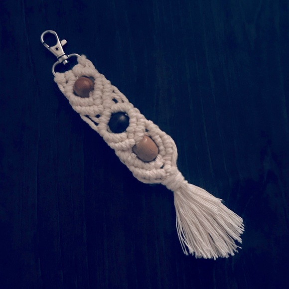 ๐Uniquely Hand-Crafted Macrame Knotted Keychain/Charm w/Natural Wooden Beads - Picture 2 of 16